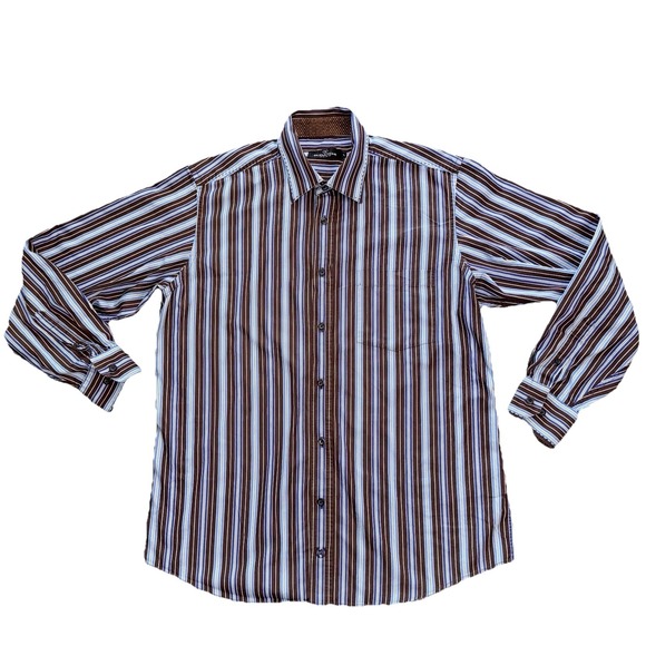 Bugatchi Uomo Other - Bugatchi Uomo Mens Shirt Button Up Brown Striped Classic Fit Long Sleeve Sz L‎